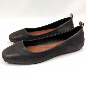 MIA Lele Faux Suede Ballet Flats Snakeskin Trim Square Toe Black size 6.5